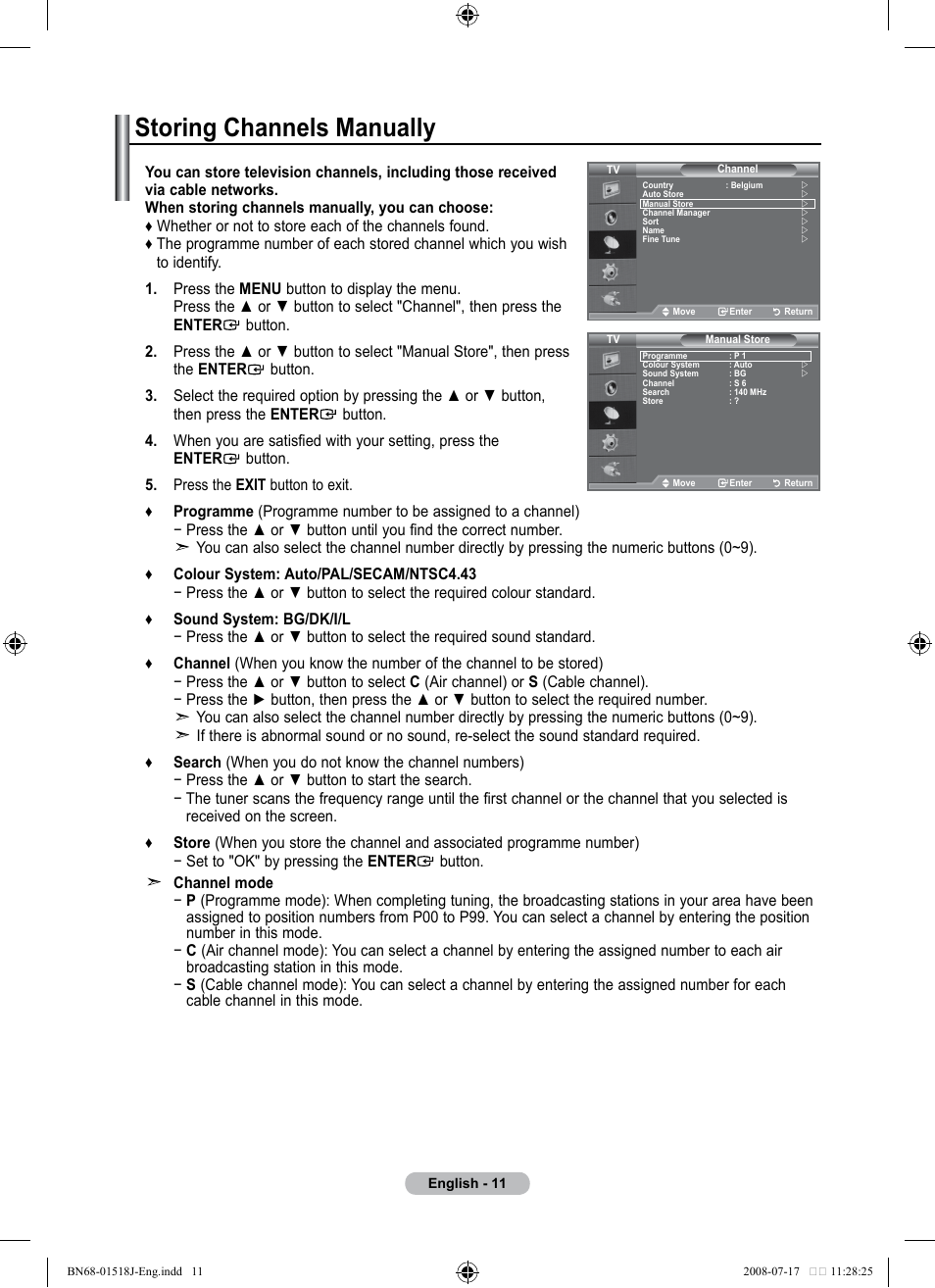 Storing channels manually | Univex LCD TV User Manual | Page 13 / 36