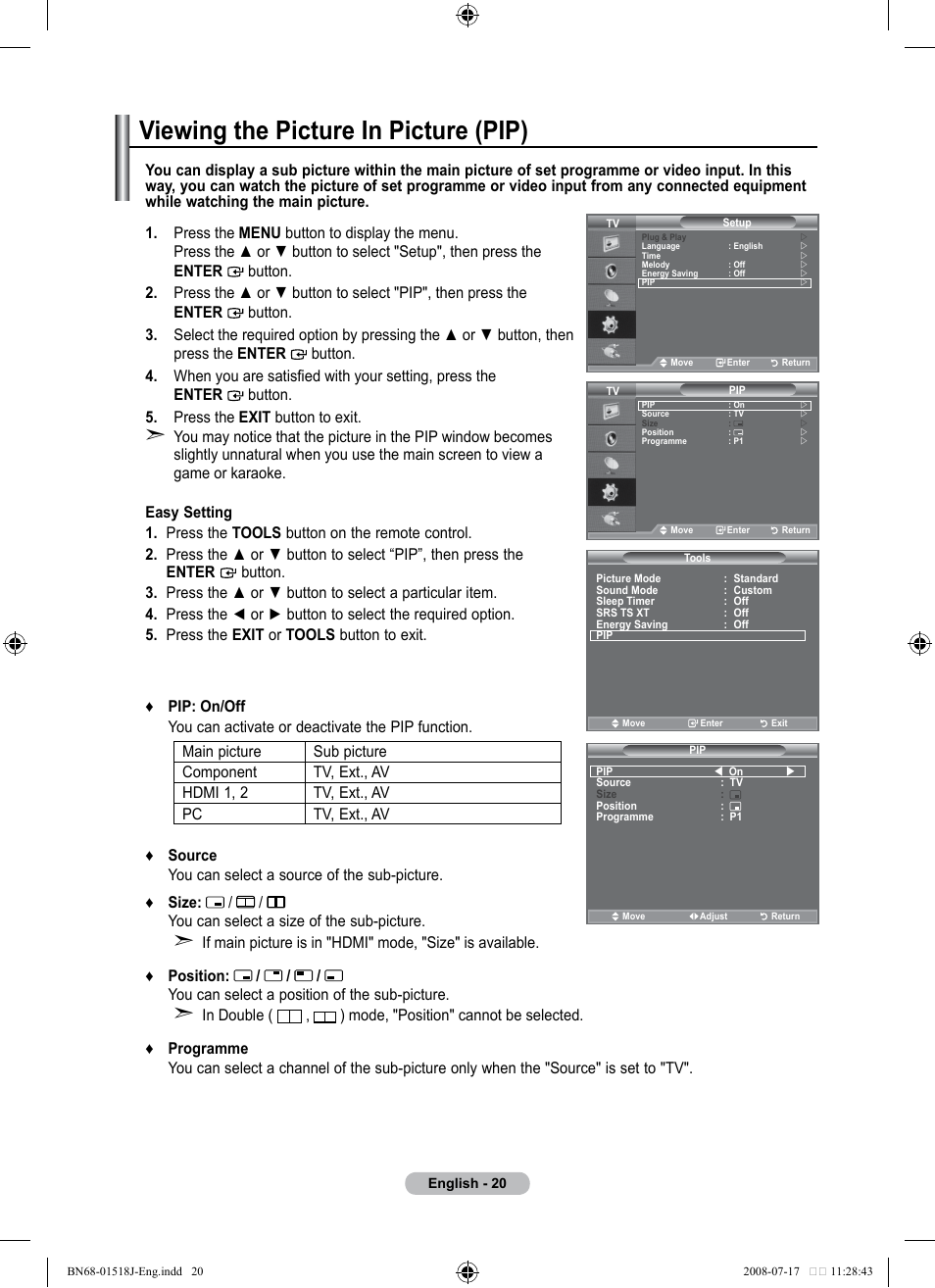 Viewing the picture in picture (pip) | Univex LCD TV User Manual | Page 22 / 36