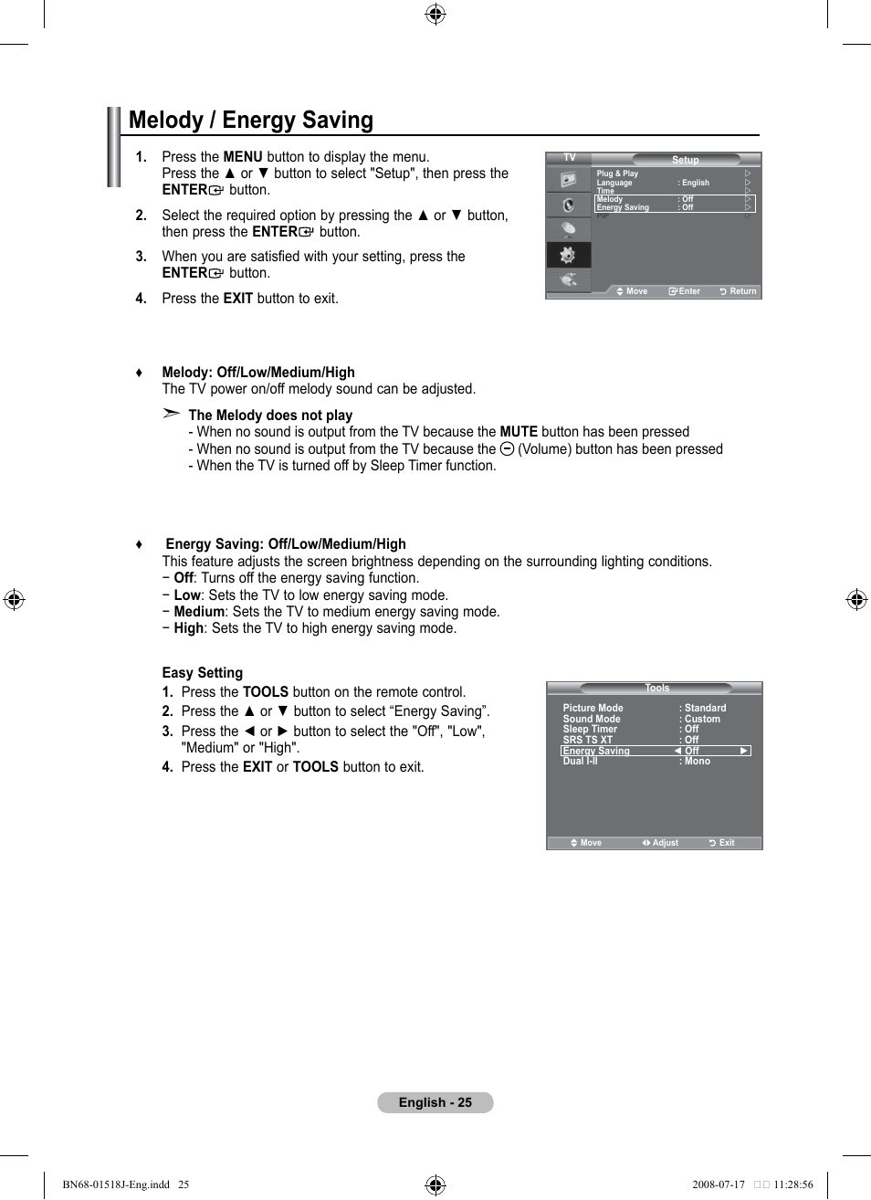 Melody / energy saving | Univex LCD TV User Manual | Page 27 / 36