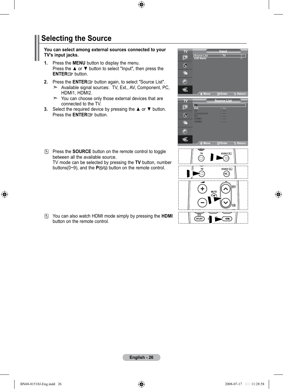 Selecting the source | Univex LCD TV User Manual | Page 28 / 36