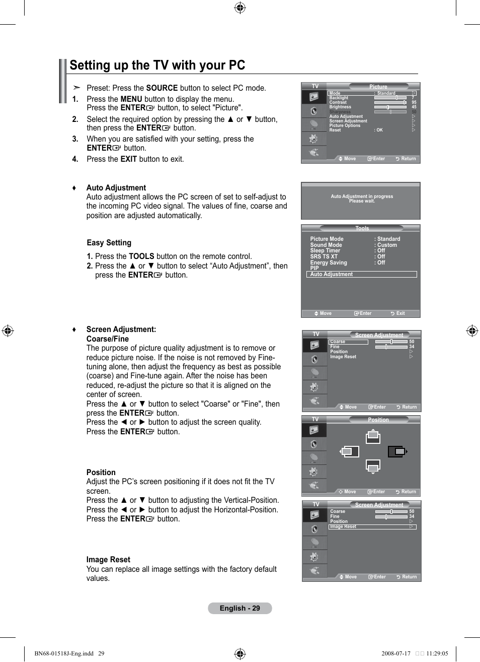 Setting up the tv with your pc | Univex LCD TV User Manual | Page 31 / 36