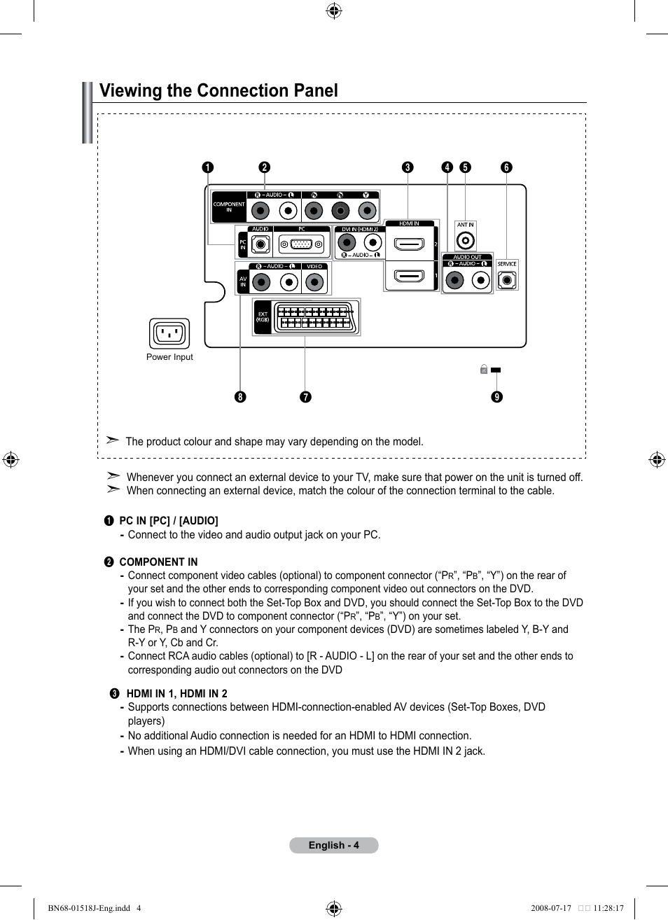 Viewing the connection panel | Univex LCD TV User Manual | Page 6 / 36