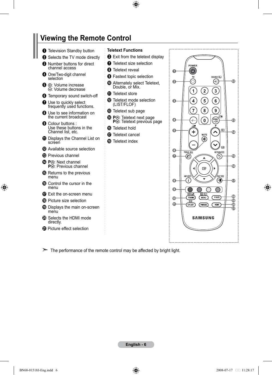 Viewing the remote control | Univex LCD TV User Manual | Page 8 / 36
