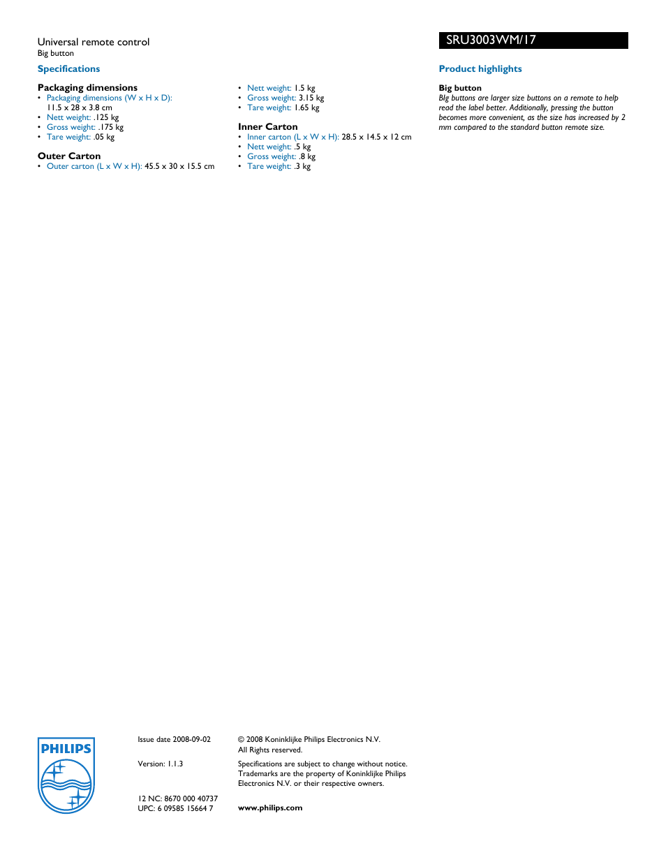 Univex SRU3003WM User Manual | Page 2 / 2