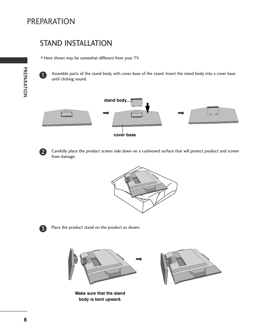 Preparation, Stand installation | LG 15LS1RA User Manual | Page 10 / 56