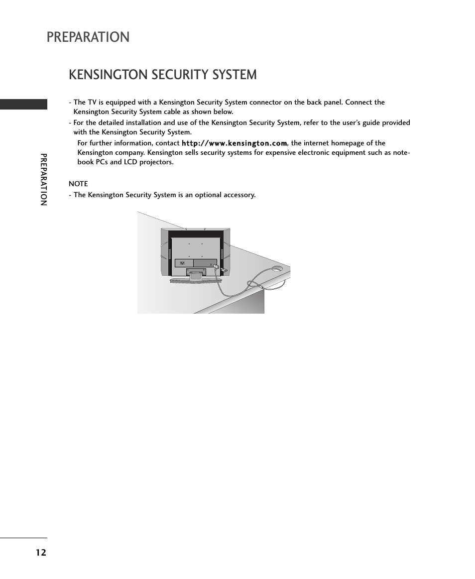 Preparation, Kensington security system | LG 15LS1RA User Manual | Page 14 / 56