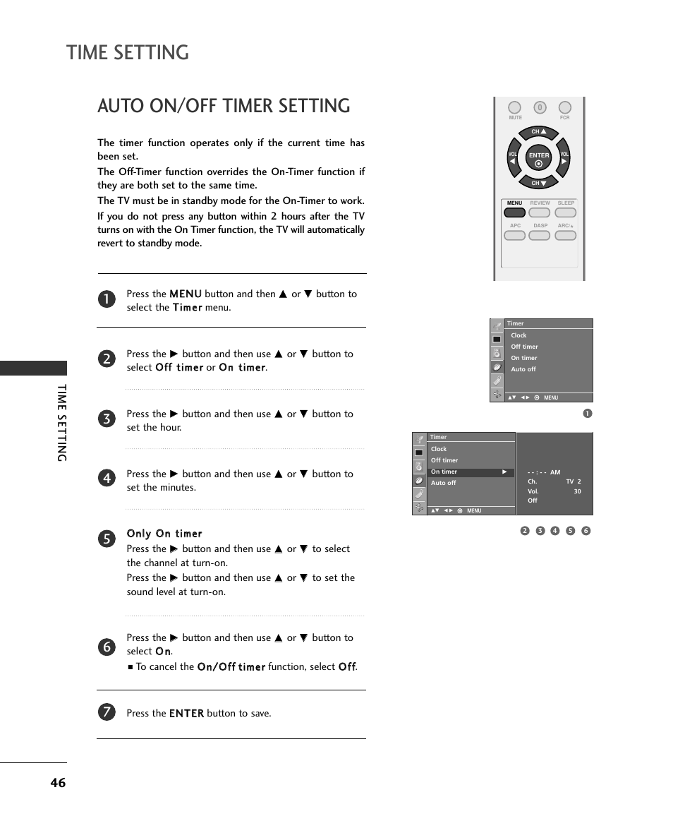 Auto on/off timer setting, Time setting | LG 15LS1RA User Manual | Page 48 / 56