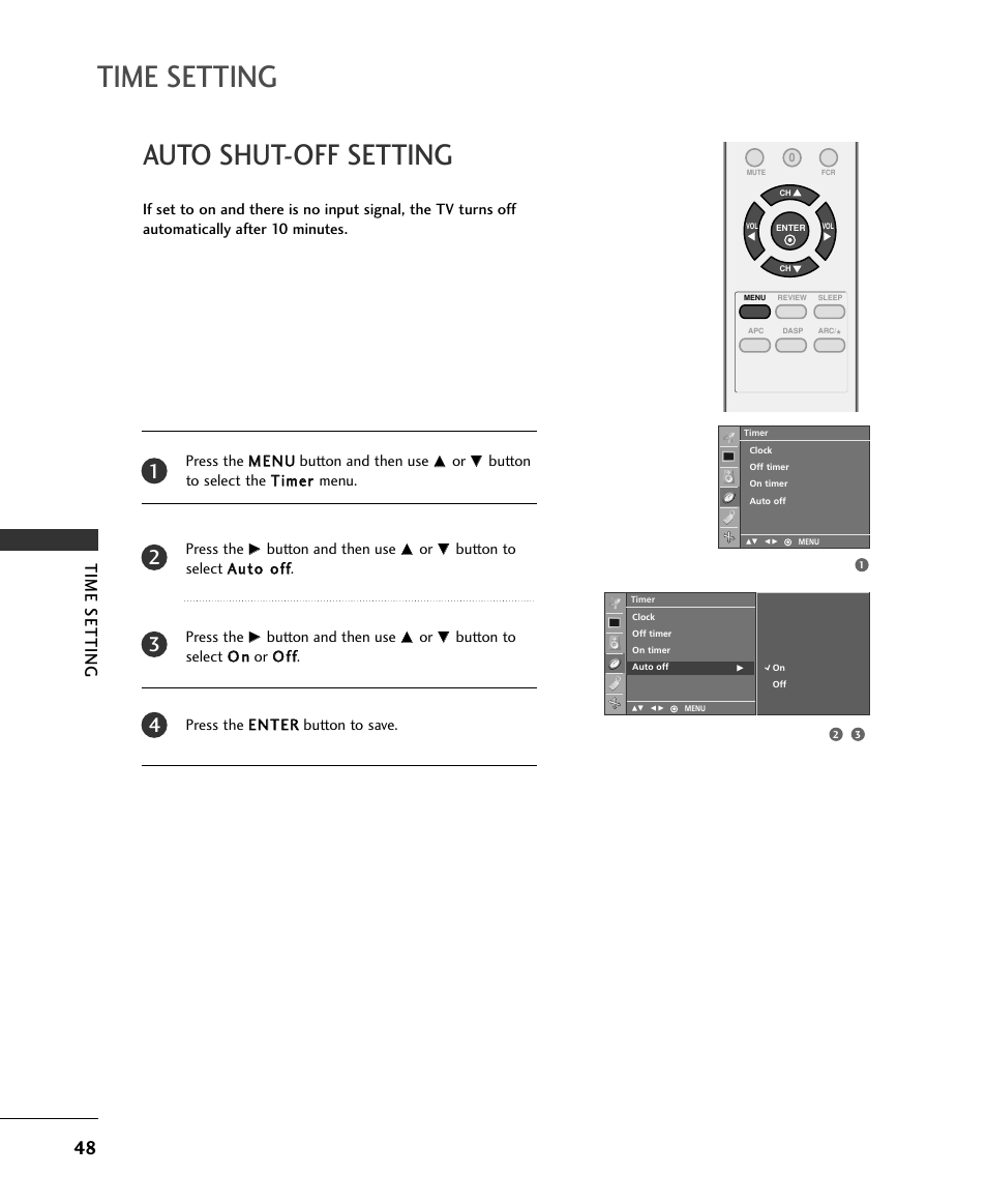 Auto shut-off setting, Time setting | LG 15LS1RA User Manual | Page 50 / 56