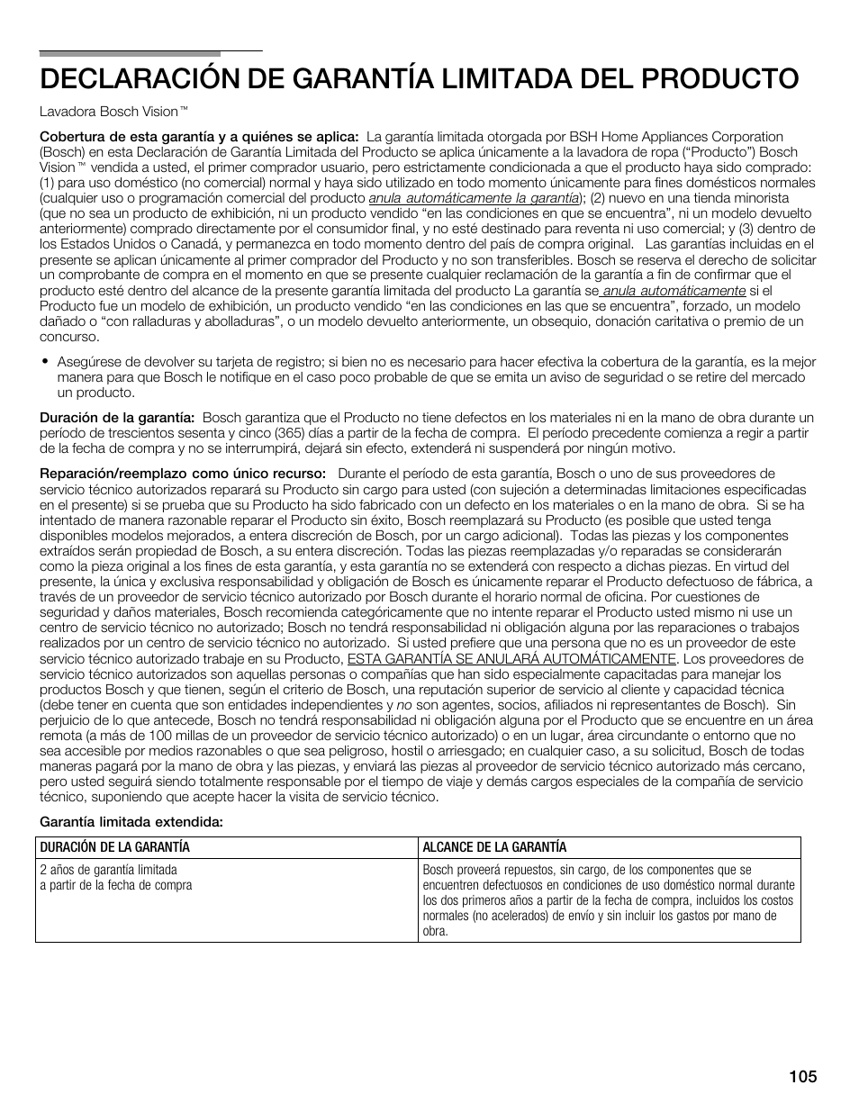 Declaración de garantía limitada del producto | Univex Aquastop 800 series User Manual | Page 105 / 108