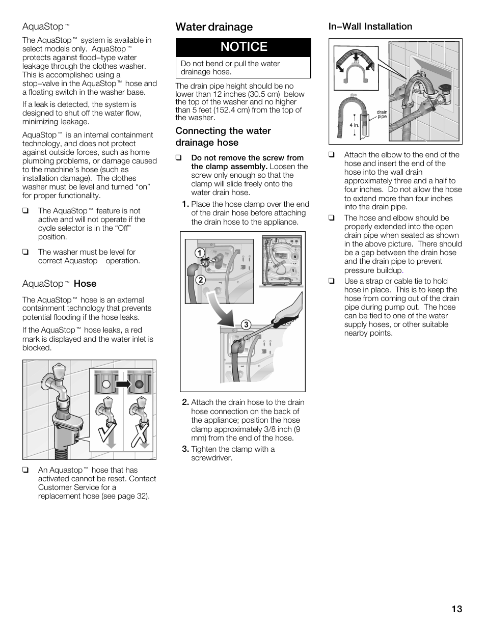 Notice, Water drainage | Univex Aquastop 800 series User Manual | Page 13 / 108