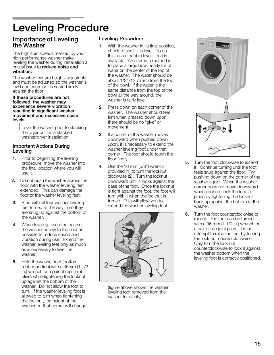 Leveling procedure, Importance of leveling the washer | Univex Aquastop 800 series User Manual | Page 15 / 108