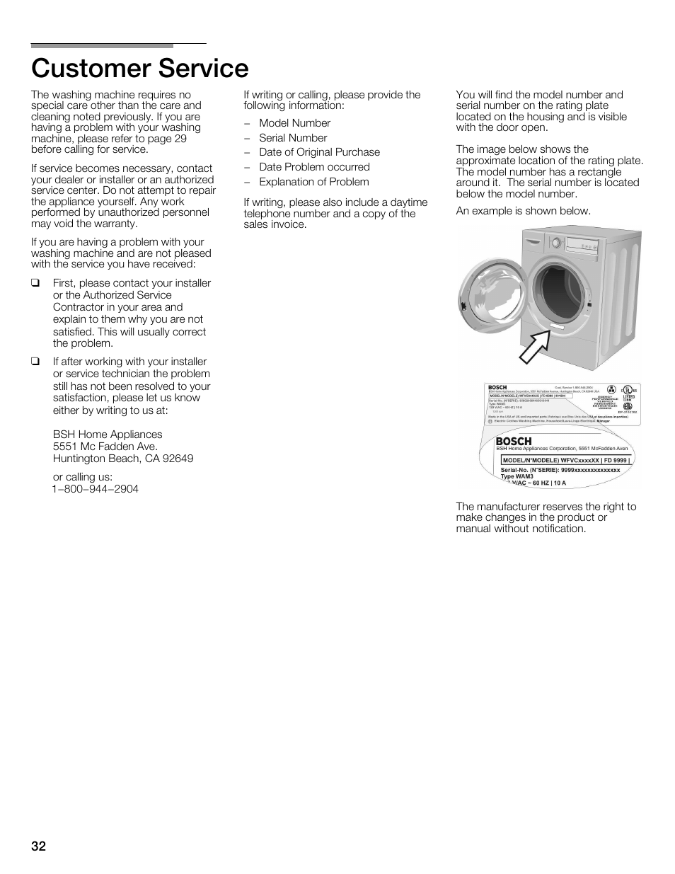 Customer service | Univex Aquastop 800 series User Manual | Page 32 / 108