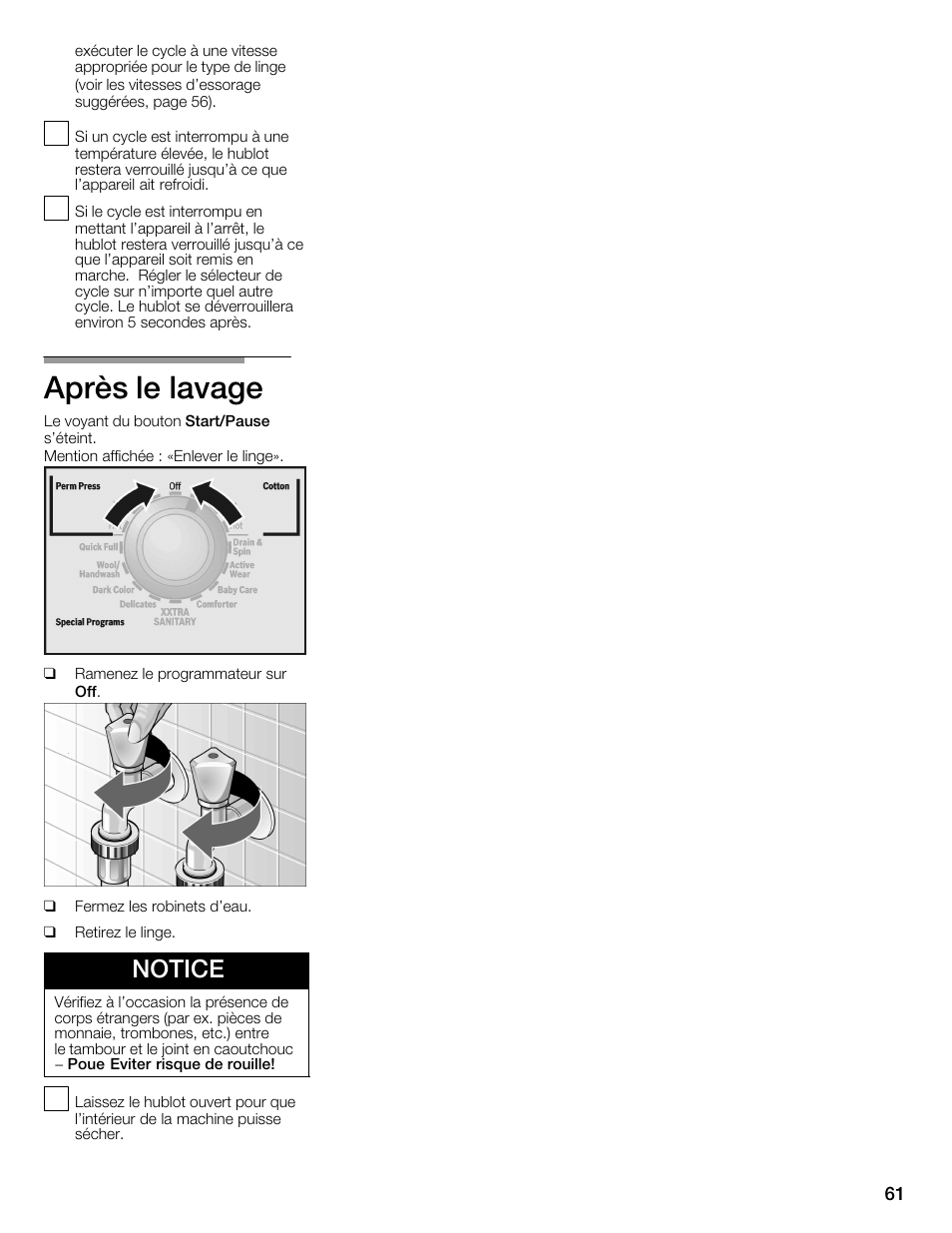 Après le lavage, Notice | Univex Aquastop 800 series User Manual | Page 61 / 108