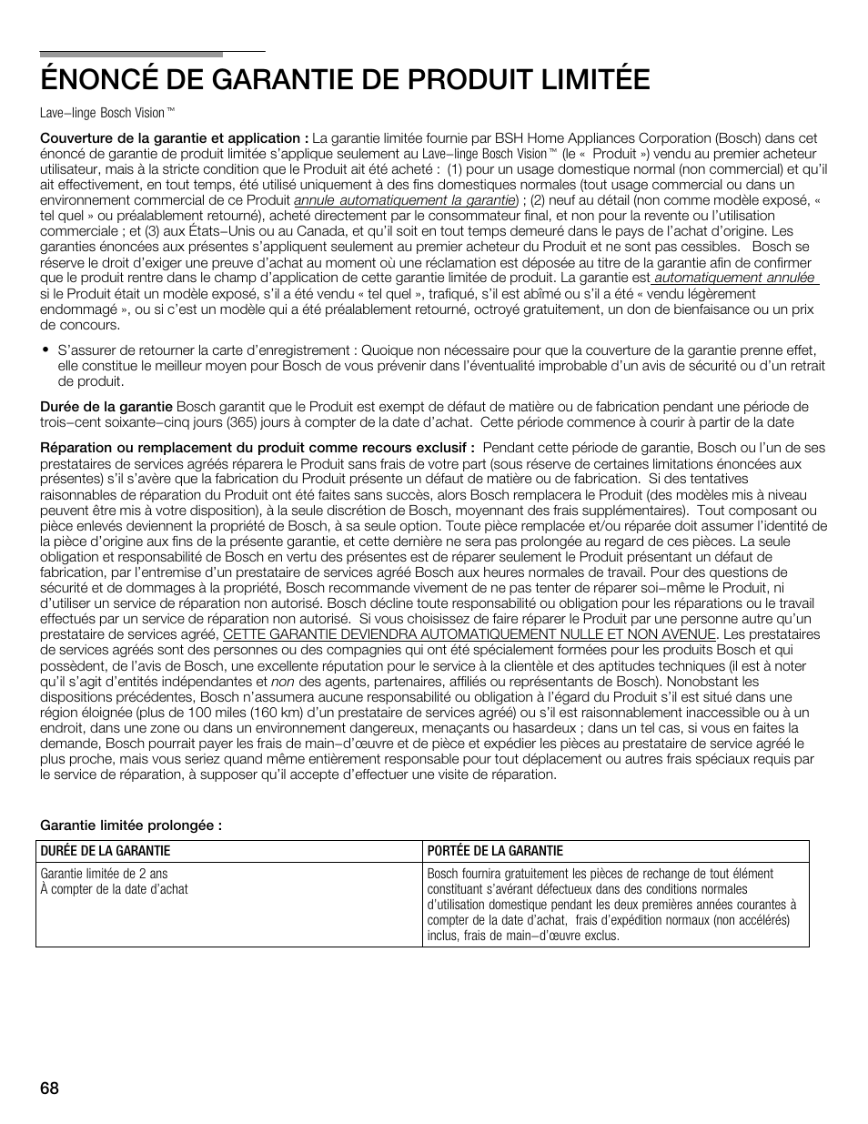 Énoncé de garantie de produit limitée | Univex Aquastop 800 series User Manual | Page 68 / 108