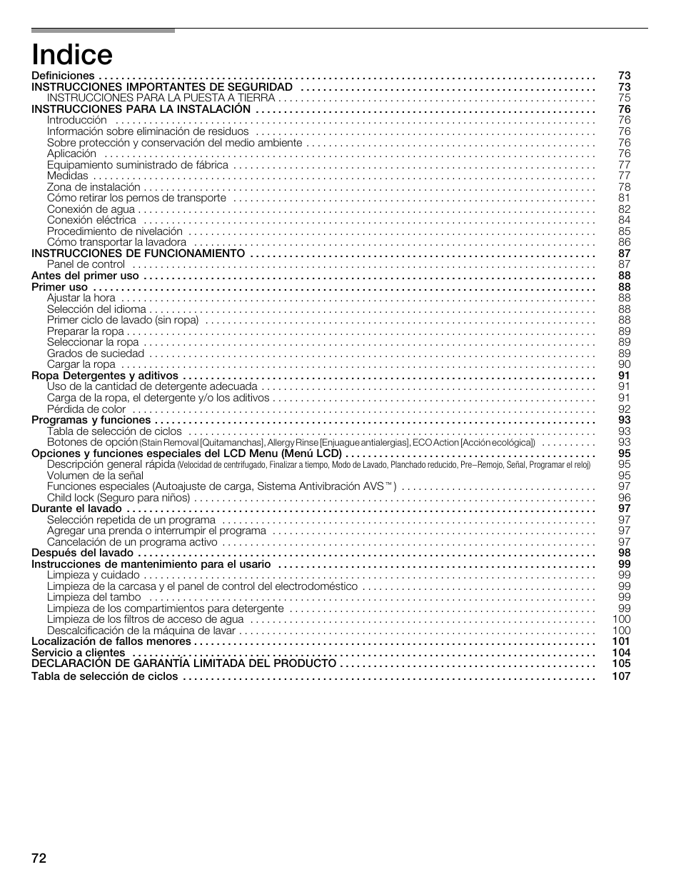 Indice | Univex Aquastop 800 series User Manual | Page 72 / 108