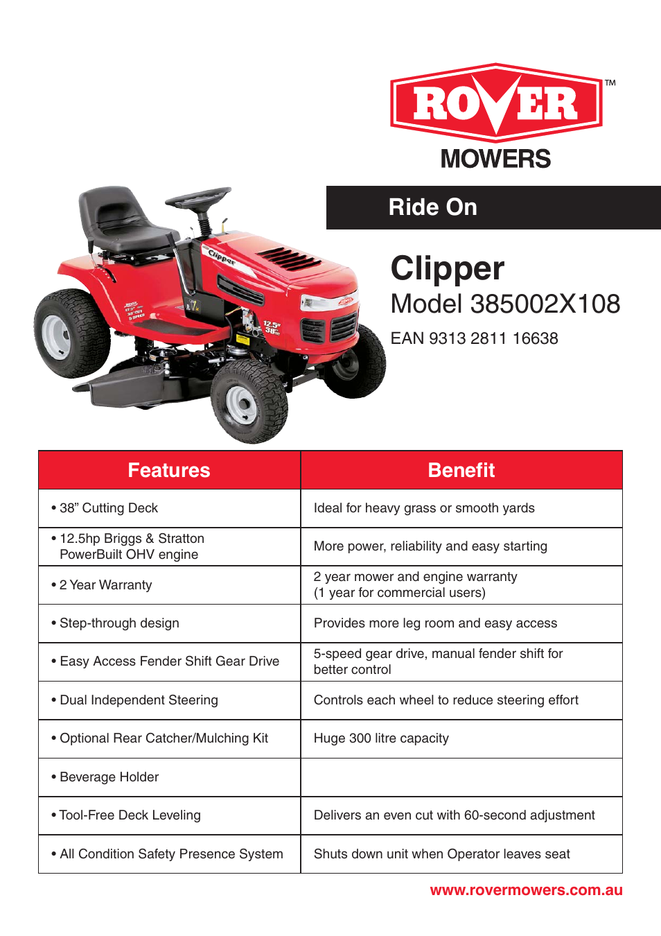 Univex Clipper 385002X108 User Manual | 1 page