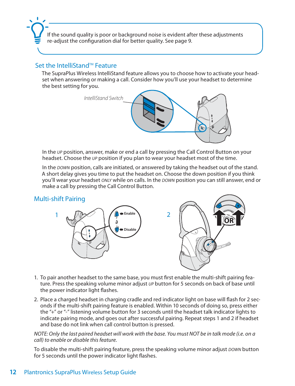 Set the intellistand, Feature, Multi-shift pairing 2 1 | Univex SupraPlus Wireless Headset System User Manual | Page 12 / 16