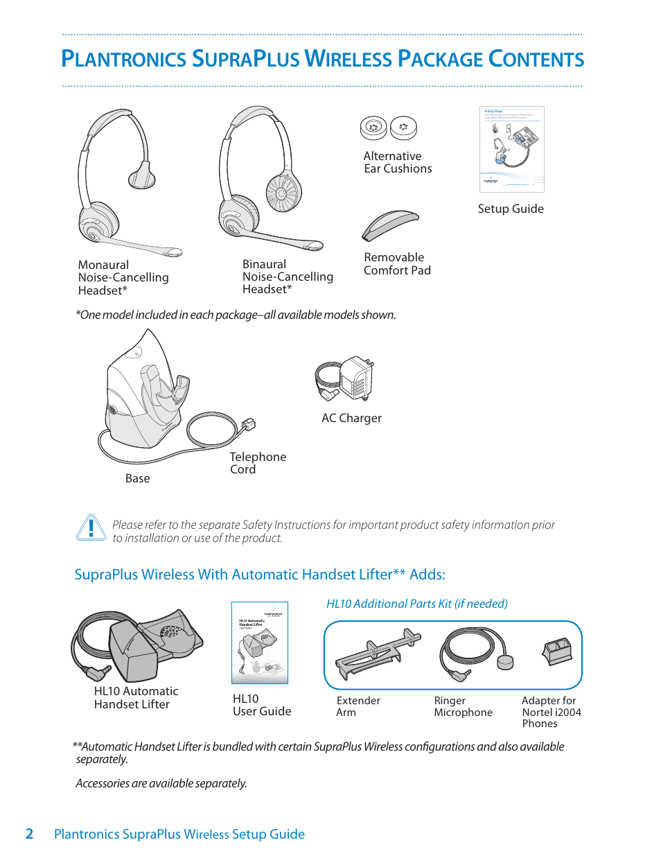 Lantronics, Upra, Ireless | Ackage, Ontents | Univex SupraPlus Wireless Headset System User Manual | Page 2 / 16