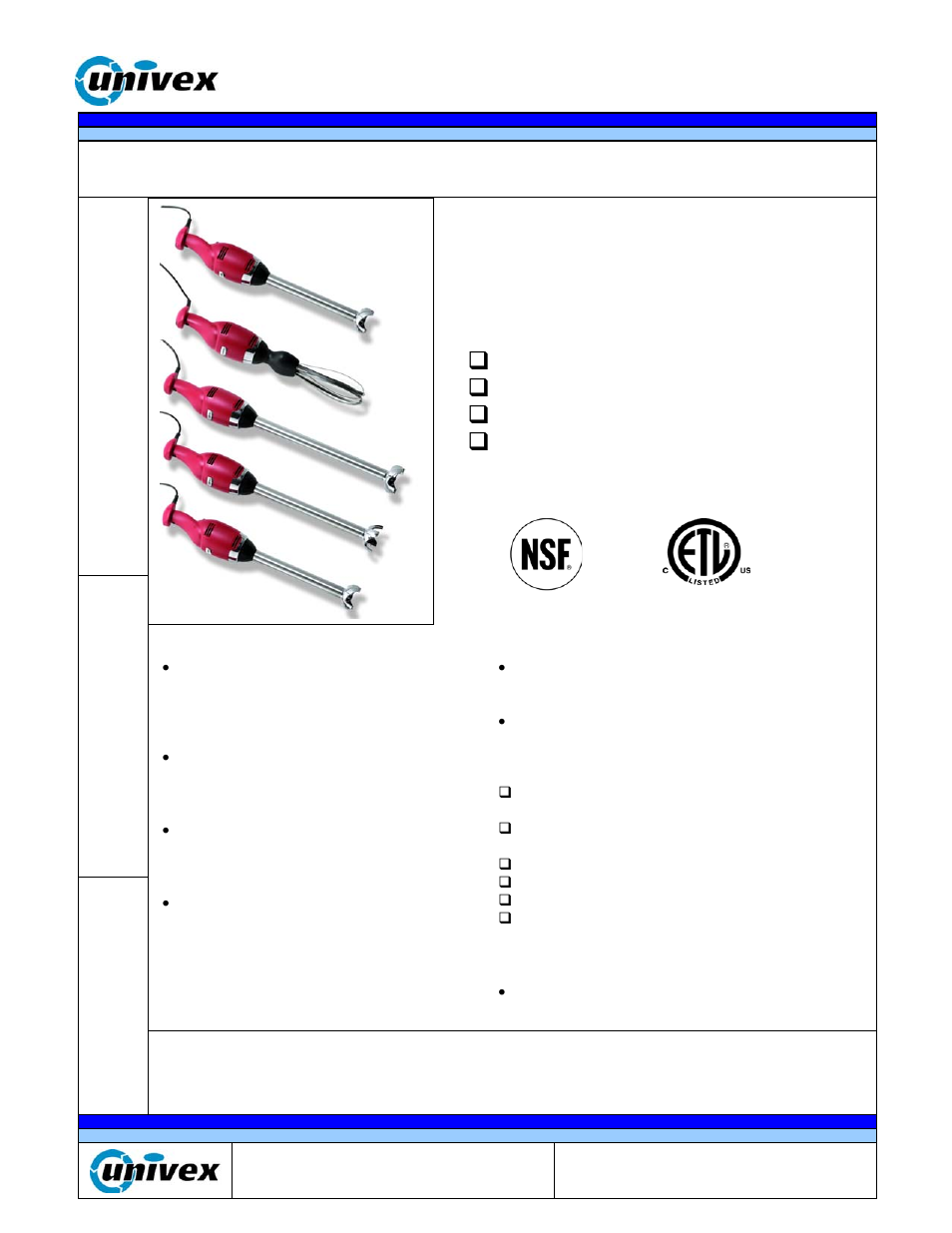 Univex TR550 User Manual | 2 pages