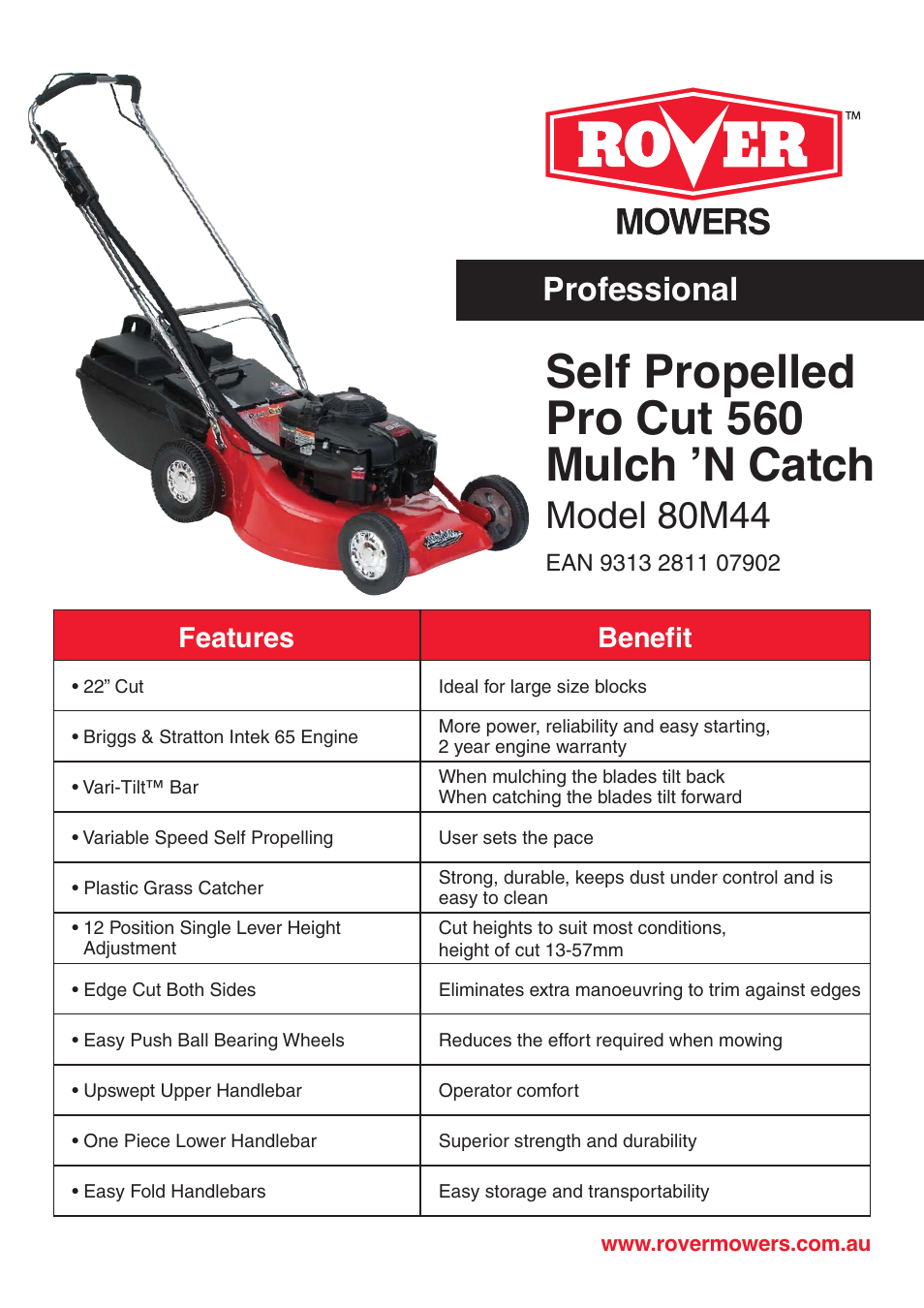 Univex Self Propelled 80M44 User Manual | 1 page