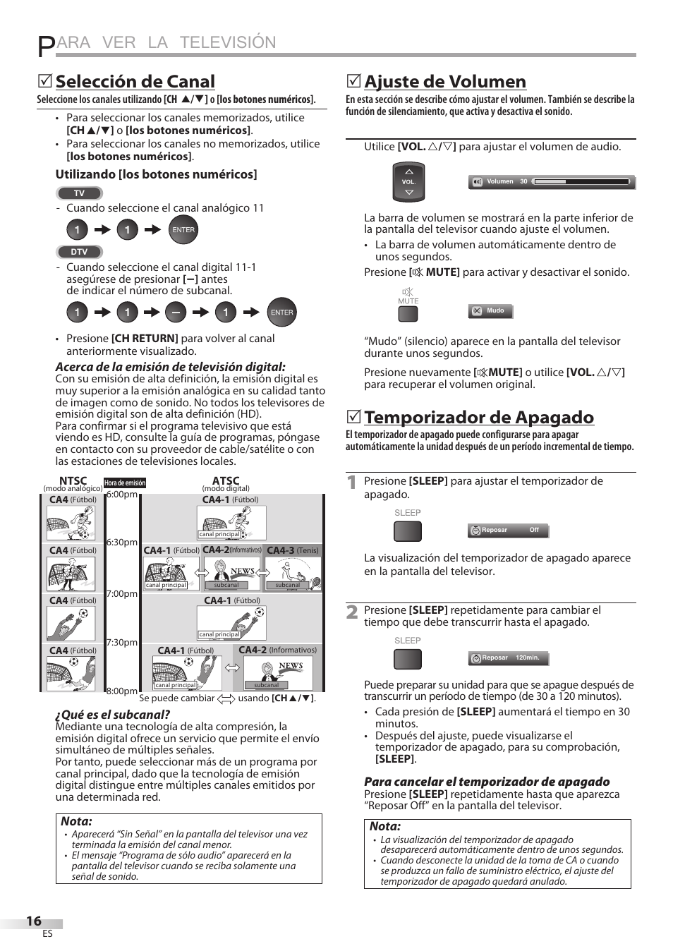 Ara ver la televisión, Selección de canal, Ajuste de volumen | Temporizador de apagado | Univex LD190SS1 User Manual | Page 128 / 166