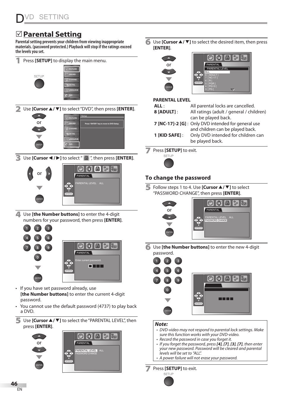 Vd setting, Parental setting | Univex LD190SS1 User Manual | Page 48 / 166