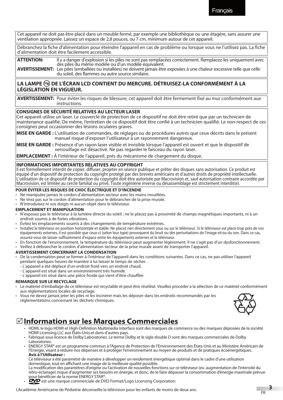 Français, Information sur les marques commerciales | Univex LD190SS1 User Manual | Page 60 / 166