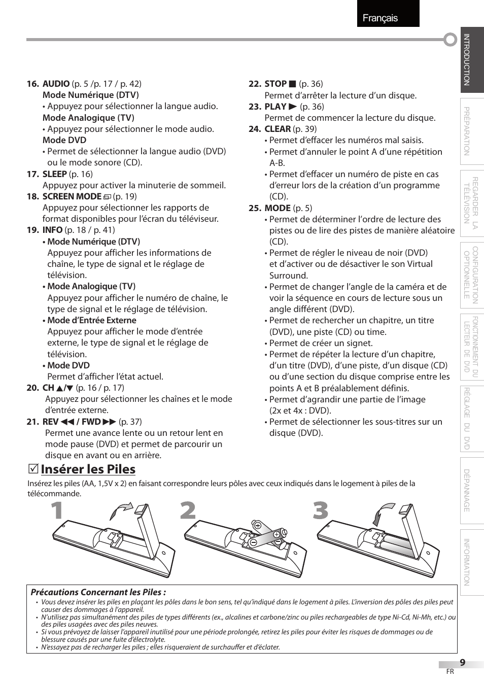 Français, Insérer les piles | Univex LD190SS1 User Manual | Page 66 / 166