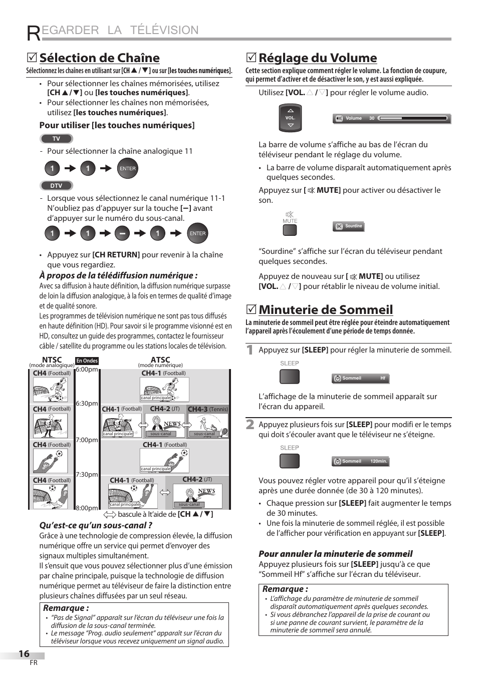 Egarder la télévision, Sélection de chaîne, Réglage du volume | Minuterie de sommeil | Univex LD190SS1 User Manual | Page 73 / 166