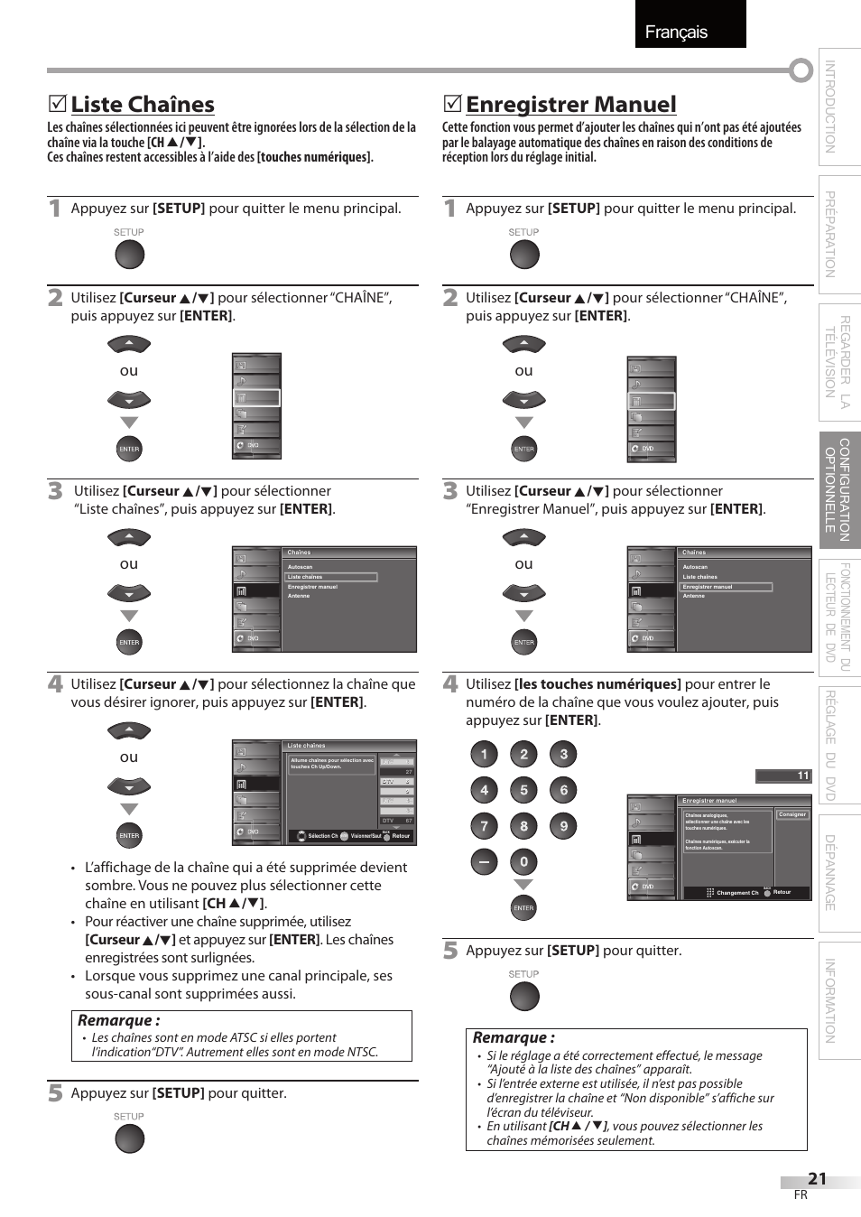 Français, Liste chaînes, Enregistrer manuel | Remarque | Univex LD190SS1 User Manual | Page 78 / 166