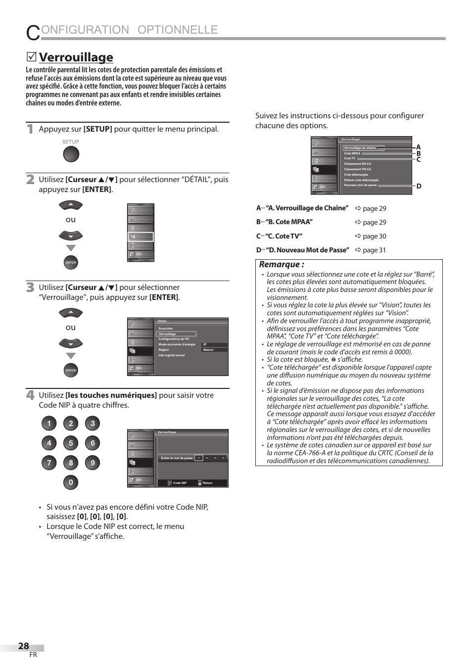 Onfiguration optionnelle, Verrouillage, Remarque | Univex LD190SS1 User Manual | Page 85 / 166