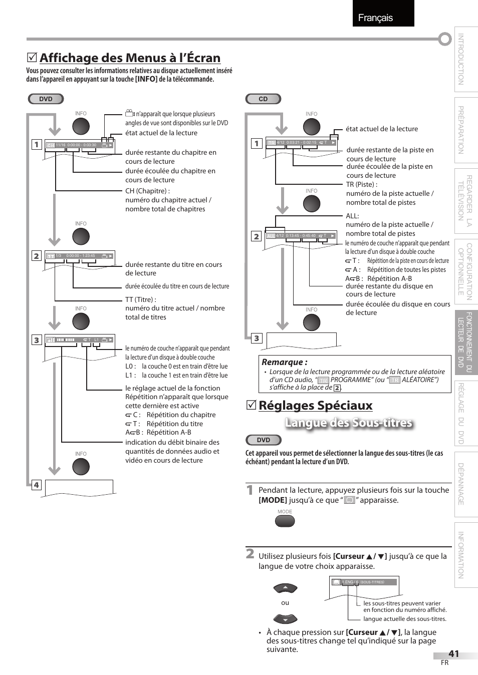 Français, Affichage des menus à l’écran | Univex LD190SS1 User Manual | Page 98 / 166