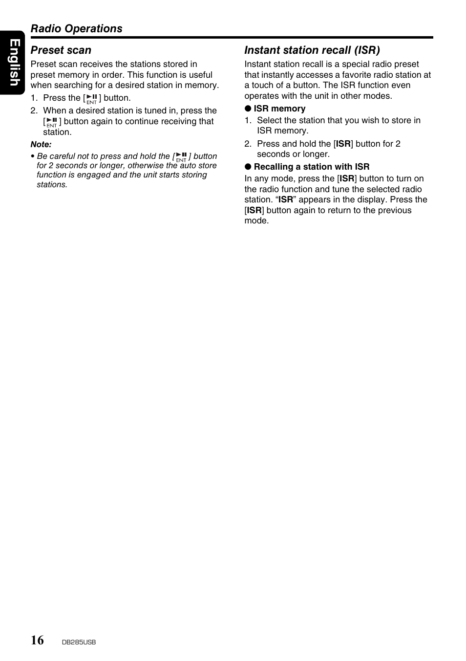 English 16 | Univex DB285USB User Manual | Page 16 / 29