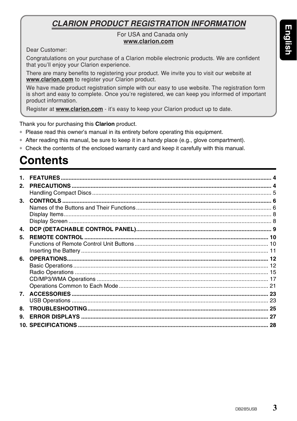Univex DB285USB User Manual | Page 3 / 29