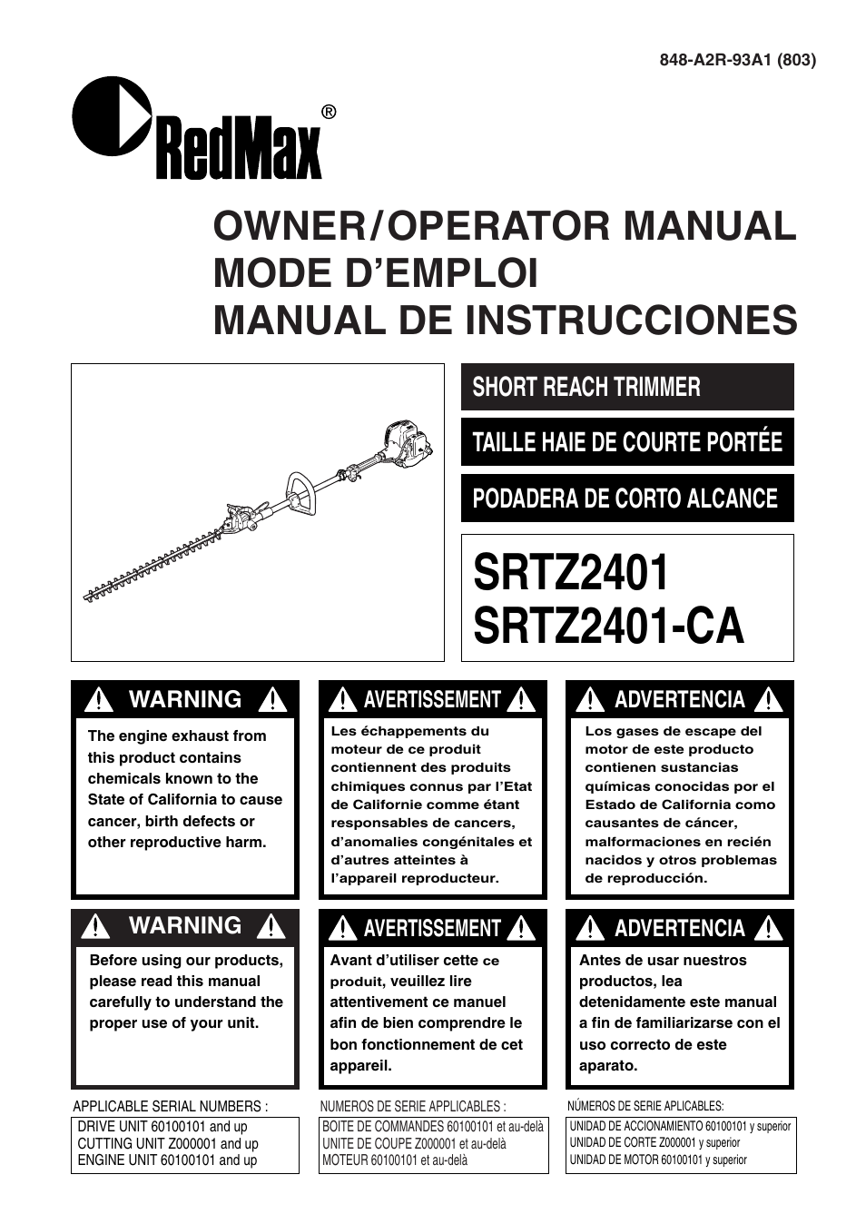 Univex SRTZ2401-CA User Manual | 56 pages
