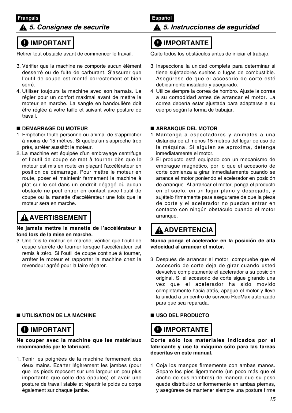 Important avertissement important | Univex SRTZ2401-CA User Manual | Page 15 / 56