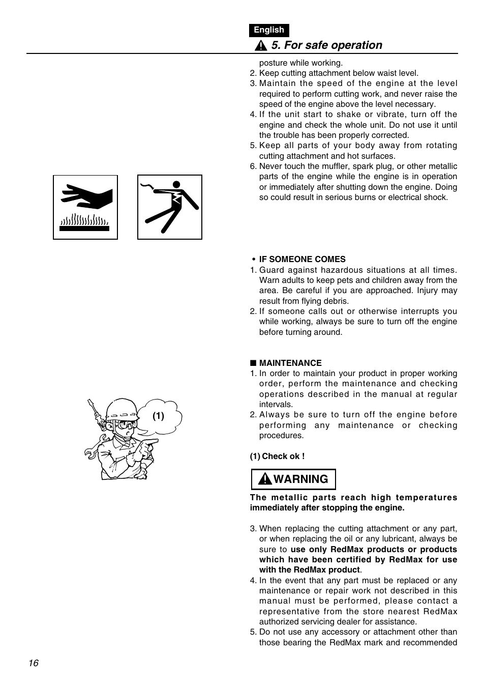 Warning 5. for safe operation | Univex SRTZ2401-CA User Manual | Page 16 / 56