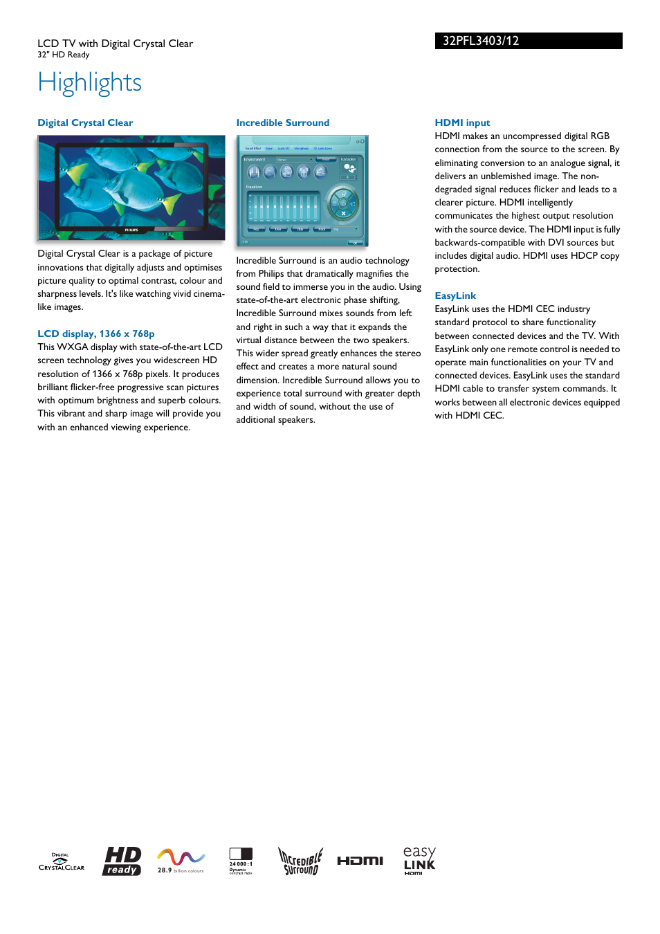 Highlights | Univex 32PFL3403 User Manual | Page 2 / 3