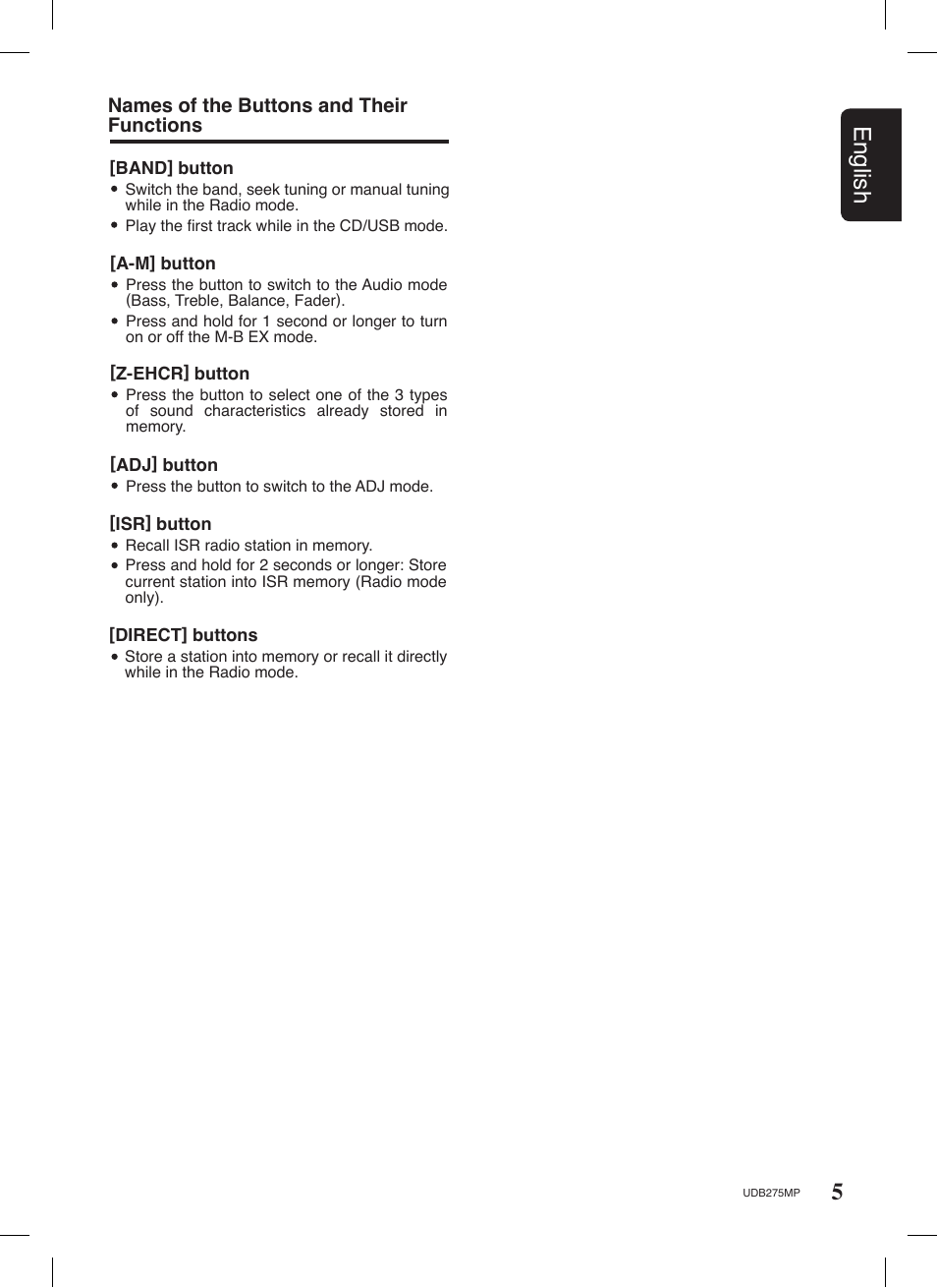 5english | Univex UDB275MP User Manual | Page 5 / 31