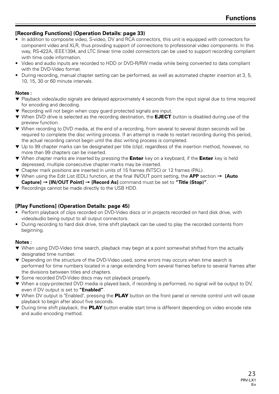 Functions | Univex PRV-LX1 User Manual | Page 23 / 104