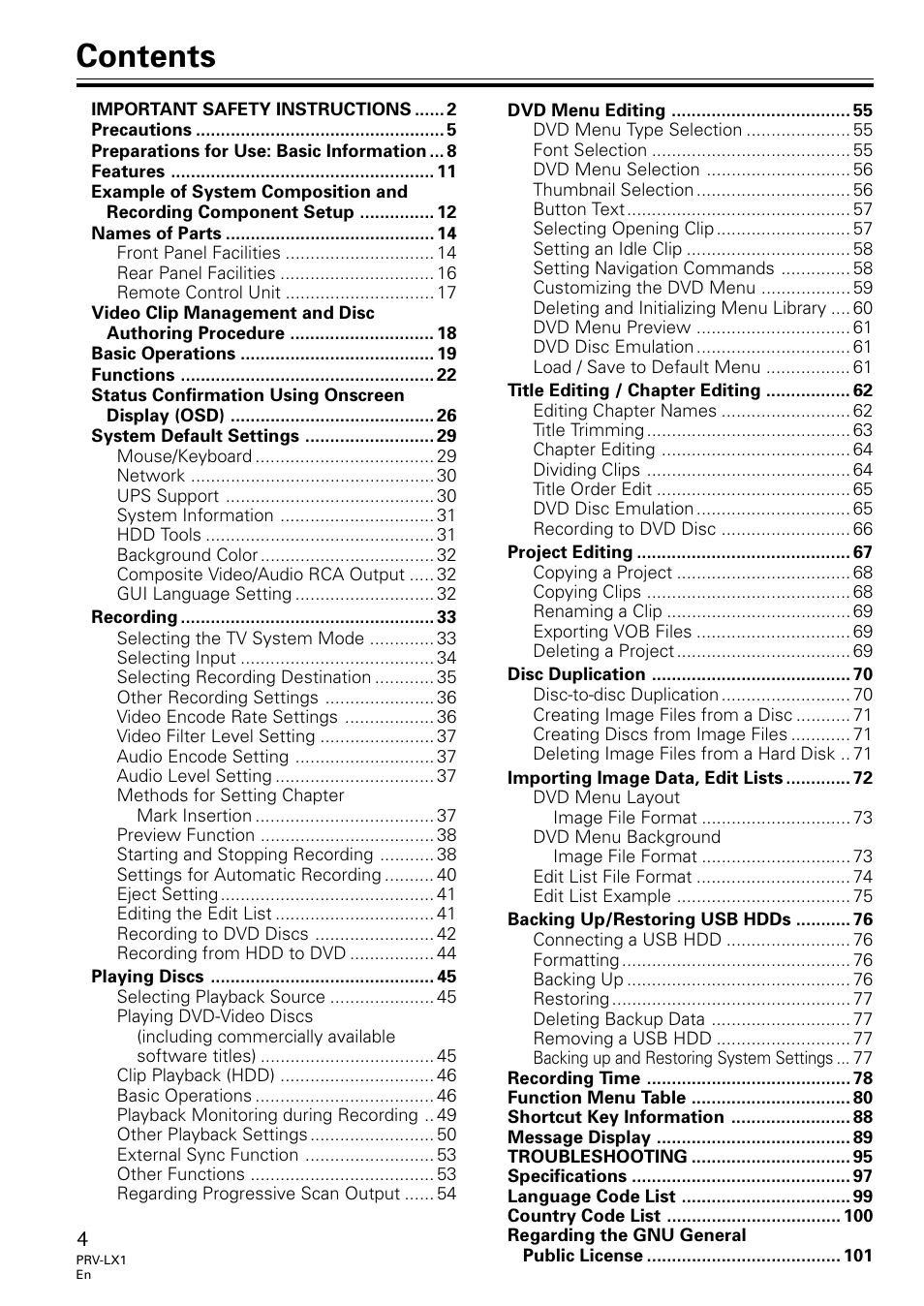 Univex PRV-LX1 User Manual | Page 4 / 104