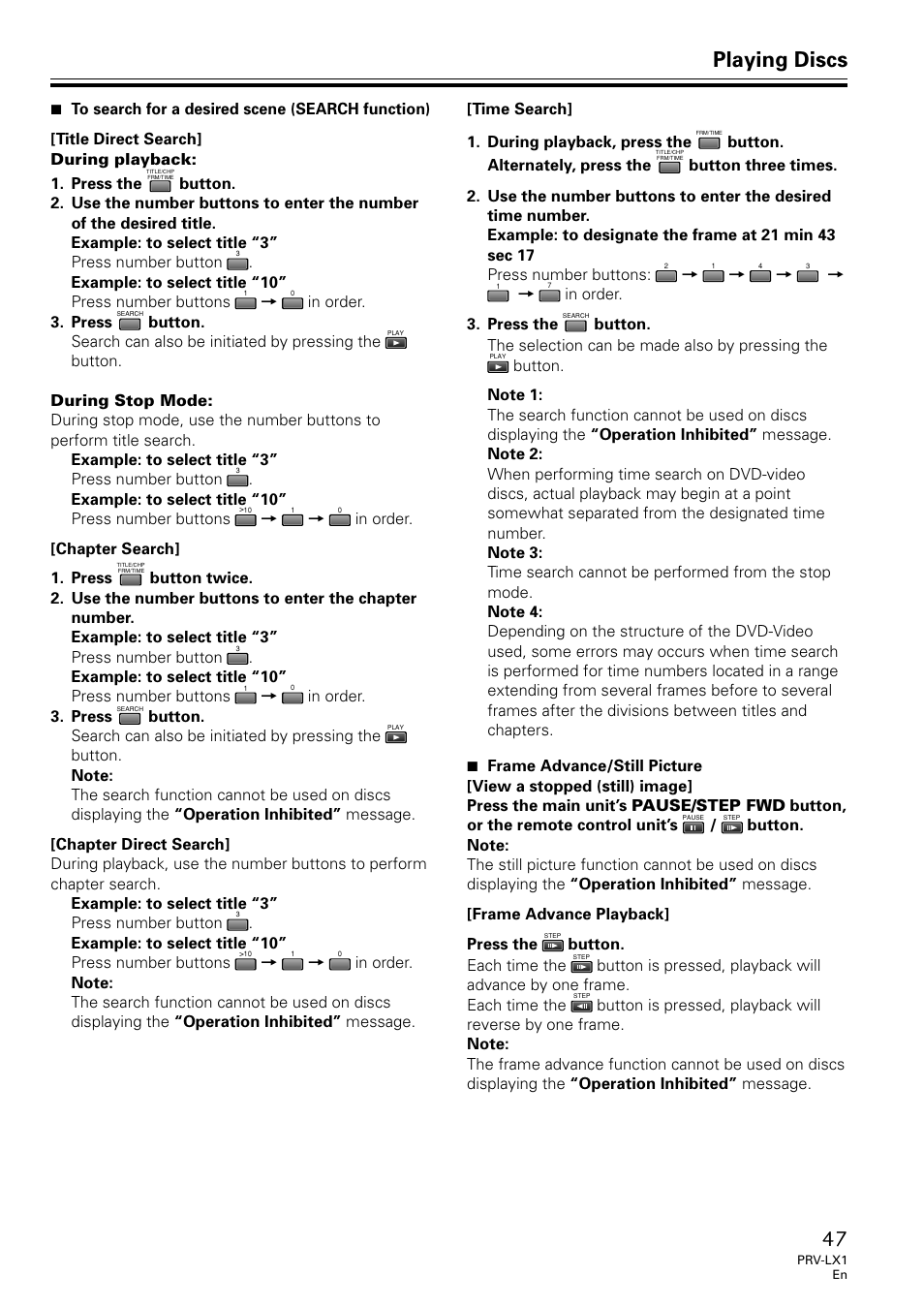 Playing discs | Univex PRV-LX1 User Manual | Page 47 / 104