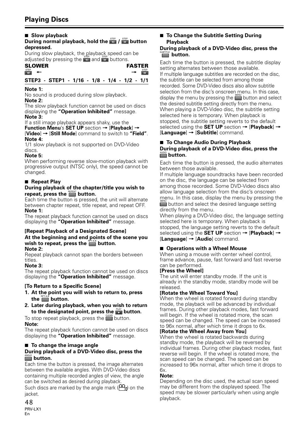 Playing discs | Univex PRV-LX1 User Manual | Page 48 / 104