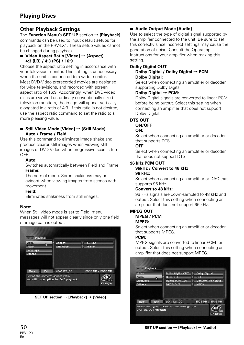 Other playback settings, Playing discs | Univex PRV-LX1 User Manual | Page 50 / 104