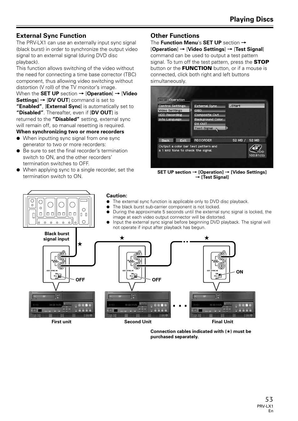 External sync function other functions, Playing discs | Univex PRV-LX1 User Manual | Page 53 / 104