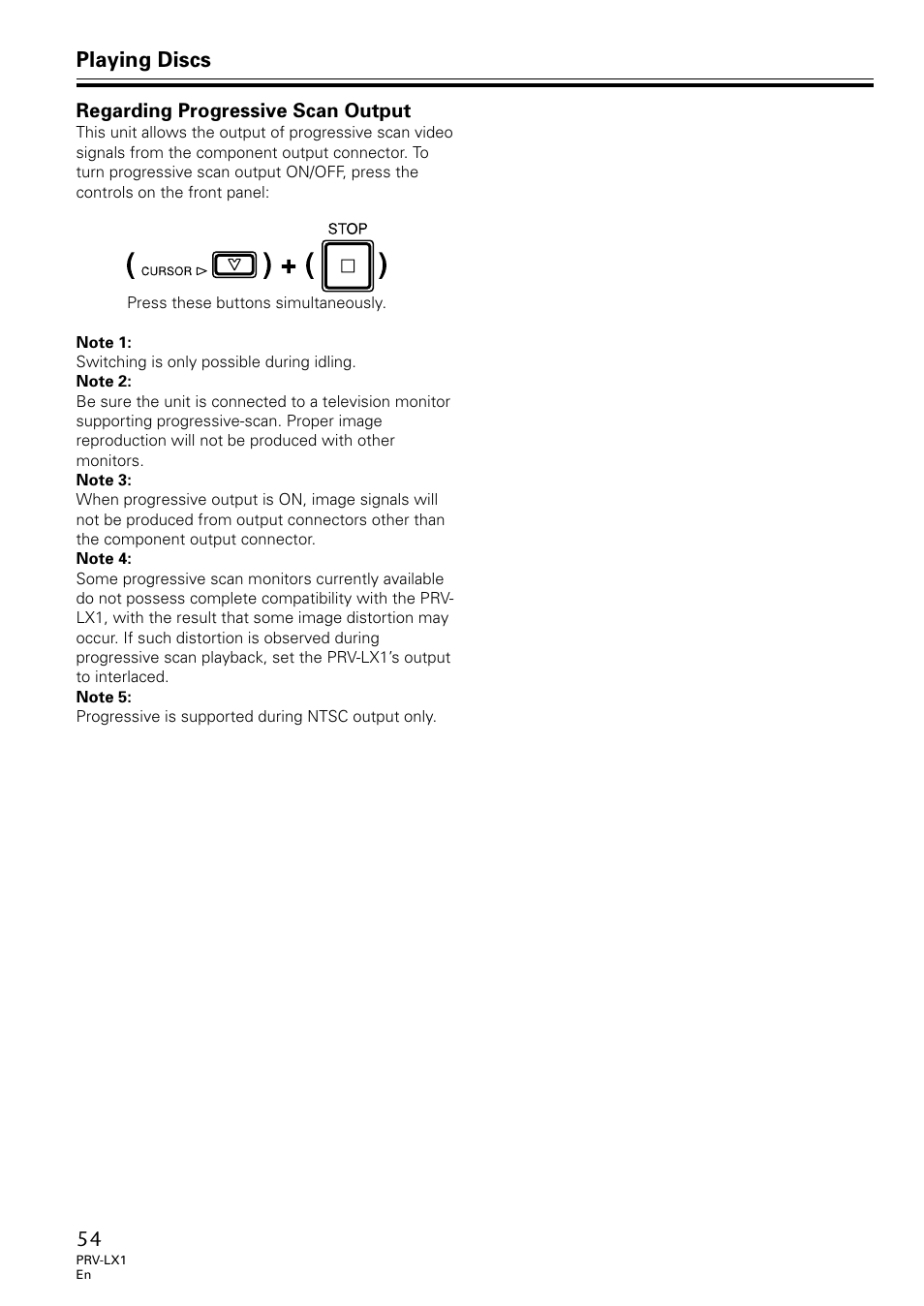Regarding progressive scan output, Playing discs | Univex PRV-LX1 User Manual | Page 54 / 104