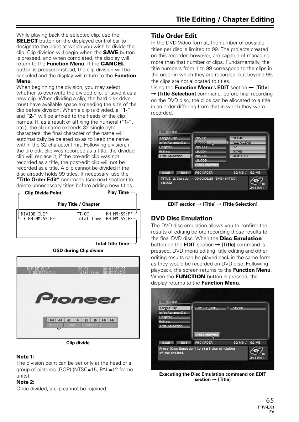 Title order edit dvd disc emulation, Title editing / chapter editing, Title order edit | Dvd disc emulation | Univex PRV-LX1 User Manual | Page 65 / 104