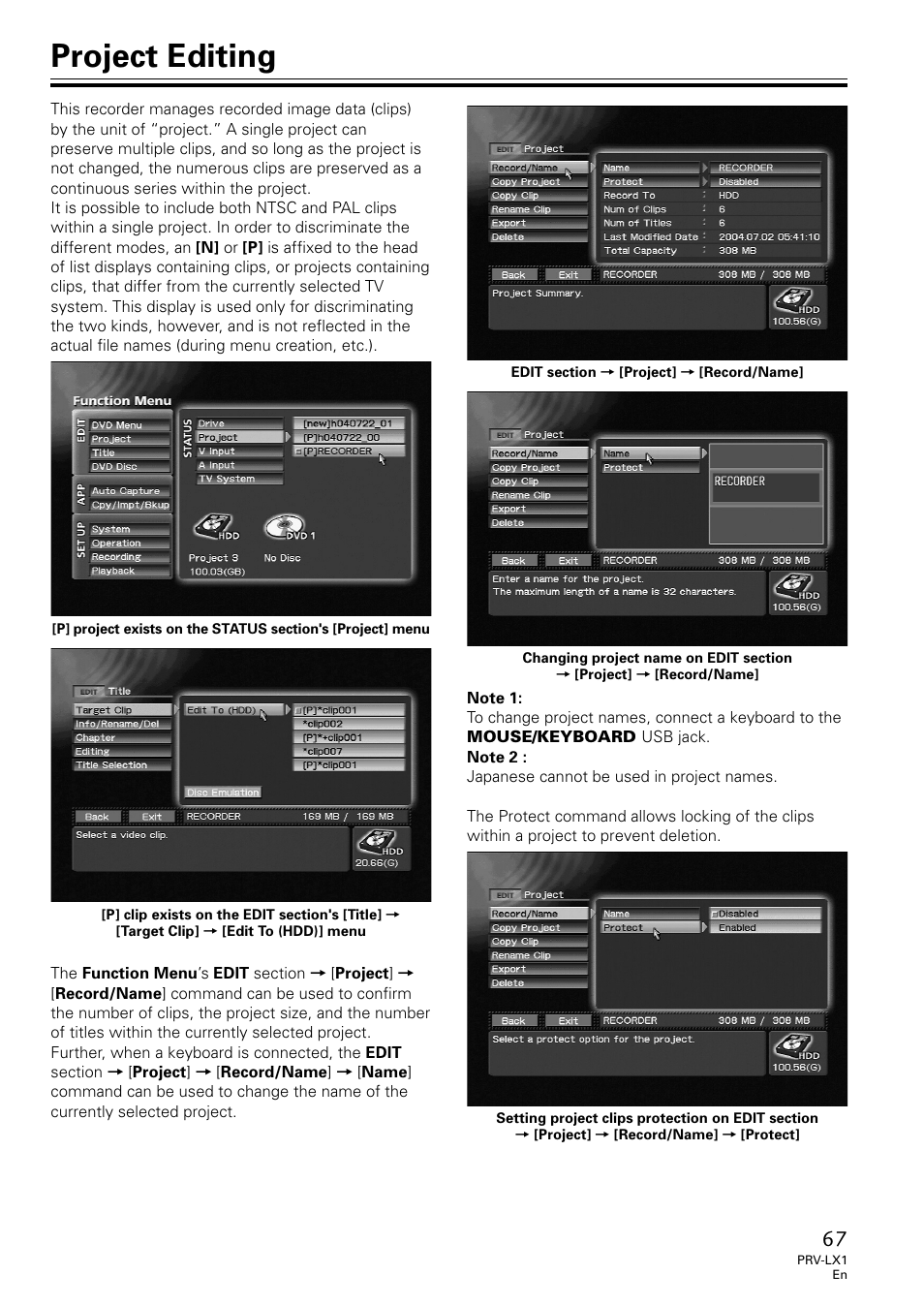 Project editing | Univex PRV-LX1 User Manual | Page 67 / 104