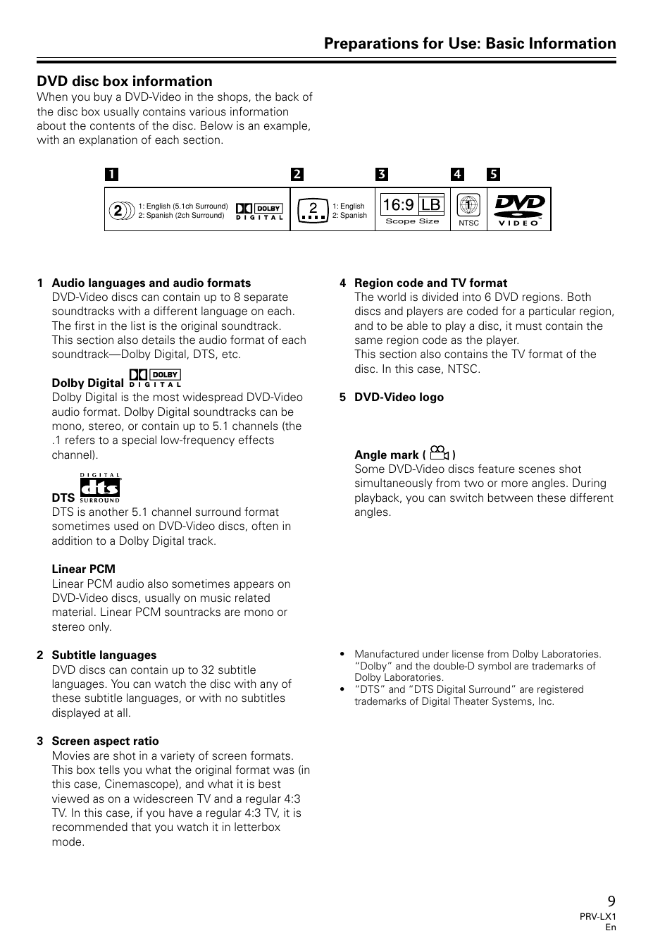 Preparations for use: basic information, Dvd disc box information | Univex PRV-LX1 User Manual | Page 9 / 104