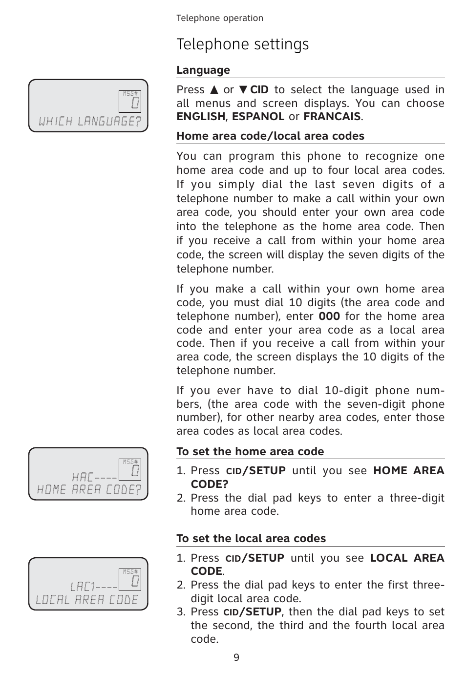 Telephone settings | Univex 1856 User Manual | Page 12 / 50